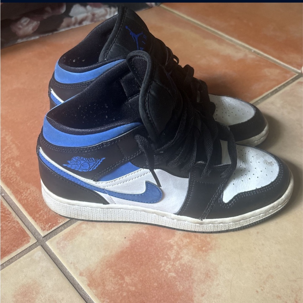 jordan 1 mid white black racer blue (gs) kids - Picture 1 of 4